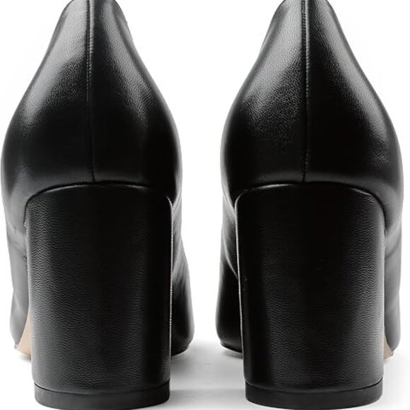 Women's Chunky Block Closed Toe Heels,Slip On  Work /Dress shoes (Black PU) - Picture 6 of 6